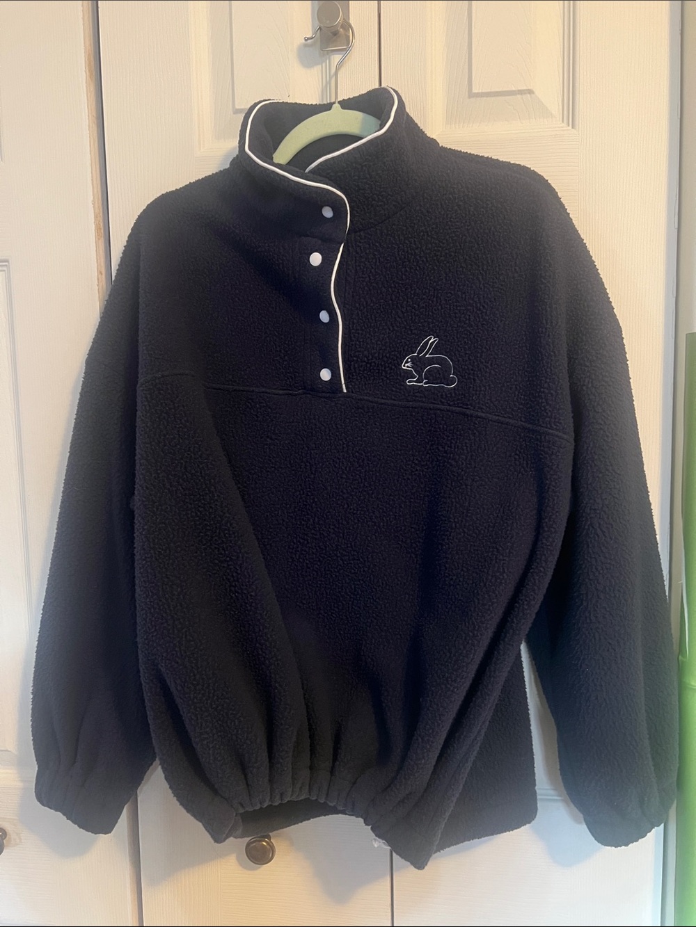 Navy Blue Women's Fleece Pullover with Contrast Trim